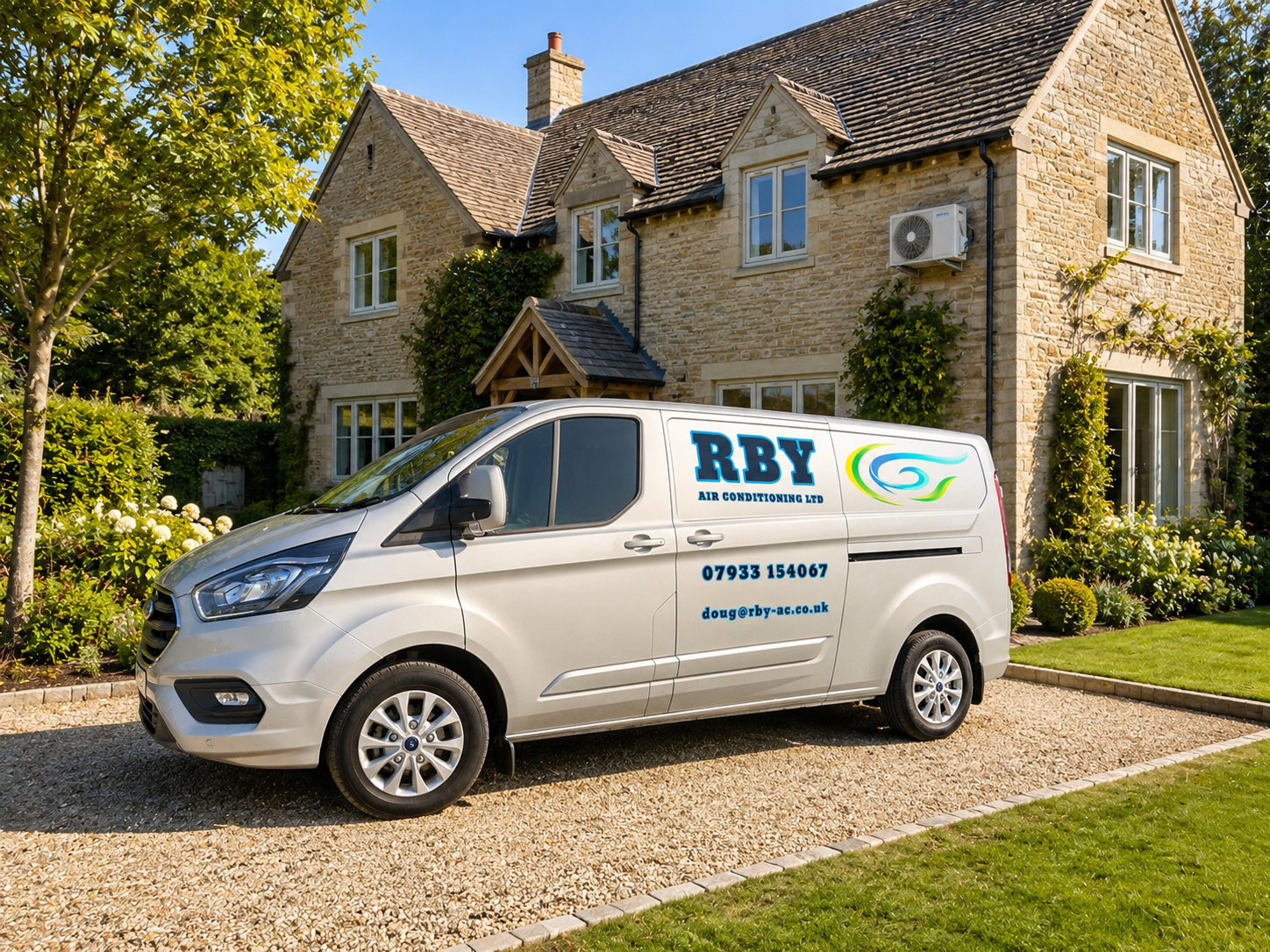 RBY Air Conditioning van outside a West Sussex home